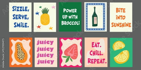 Fototapeta Summer Menu Banner with Tropical Fruits and Vegetables. Eye-catching design perfect for promoting summer menus, smoothie bars, or plant-based cuisine. Bright and positive, ideal for posters, web