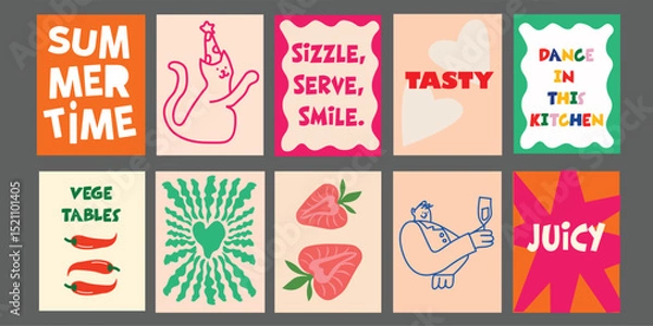 Fototapeta Colorful Summer Banner for Bistro or Organic Café.  Eye-catching design perfect for promoting summer menus, smoothie bars, or plant-based cuisine. Bright and positive, ideal for posters, web