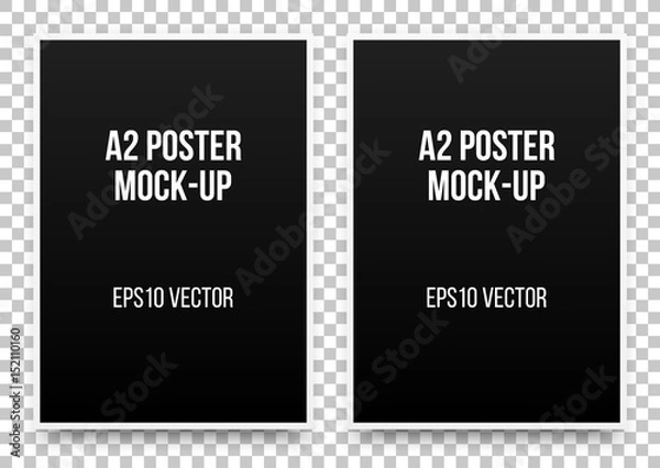 Obraz A2 black posters realistic template, mock-up with margins, realistic shadow and transparent background for design concepts, presentations, web, identity, prints. Vector illustration.