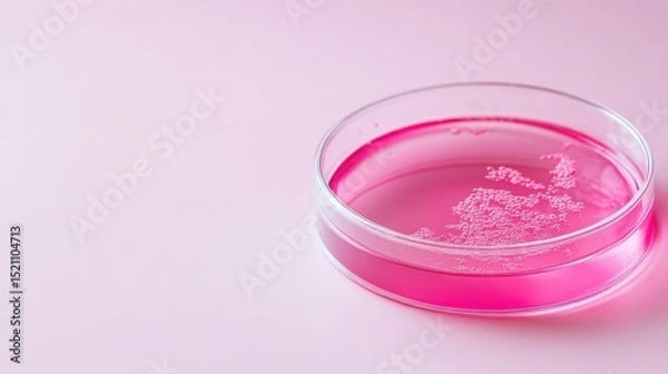 Obraz Close-up view of pink-colored sample in petri dish, flat-lay on pale surface