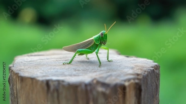 Obraz Color-splashed grasshopper caught in still moment atop aged wooden slab