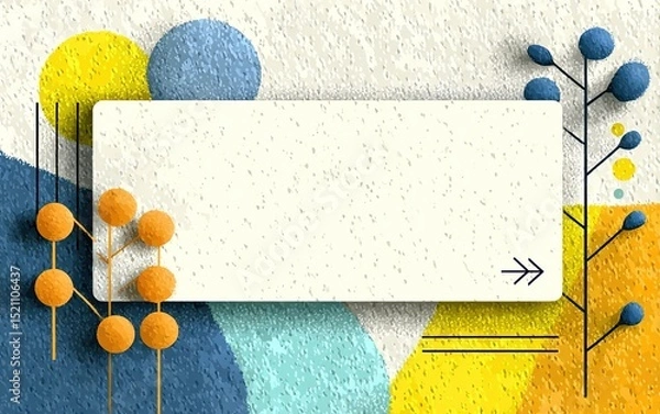 Fototapeta Social media banner template: geometric blue-yellow background, central blank text box, touch screen arrow UI customization, flat vector ad design.