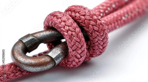 Obraz Close-up of a secure knot tied on a metal shackle with pink braided rope
