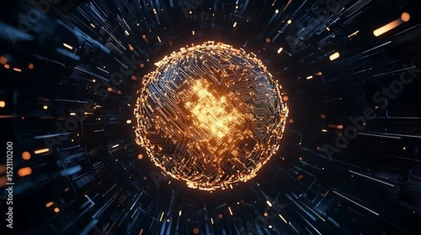 Fototapeta Futuristic glowing circuit sphere technology digital globe abstract background