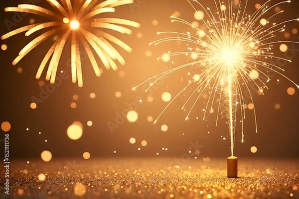 Fototapeta Colorful firework with bokeh background. New Year celebration, Abstract holiday background