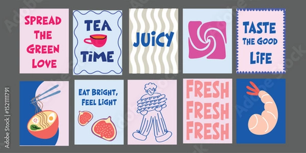 Fototapeta Modern summer posters. Clean layout with playful and natural design elements. Market-style banner for bistros, restaurants, or eco cafes.