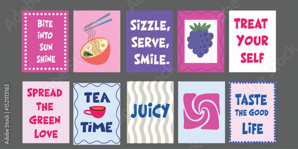 Fototapeta Market-style banner for bistros, restaurants, or eco cafes. Features pomegranate, avocado, tomato, broccoli, and pineapple. Designed with a handpicked, rustic style and modern typography. 