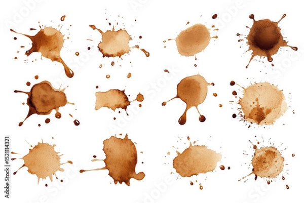 Fototapeta Collection set of coffee stains isolated on transparent background