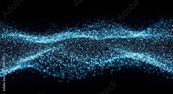 Fototapeta Abstract representation of glowing blue particles flowing in waves against a black background