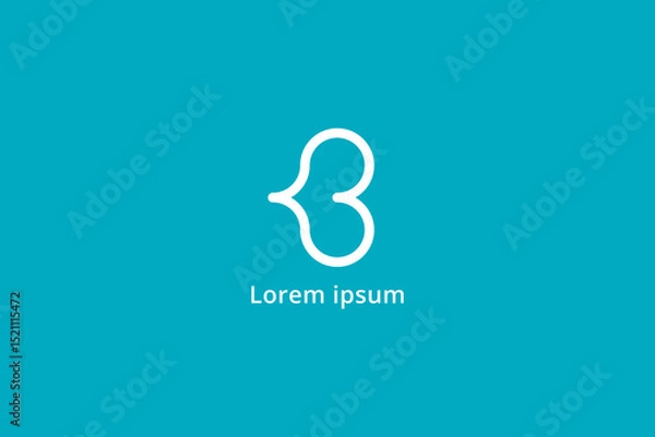Fototapeta B Letter Initial Logo. Outline Style B Letter Combined With Heart Symbol Isolated On Blue Background. Flat Vector Logo Design Template Element Usable For Branding Identity Logos.