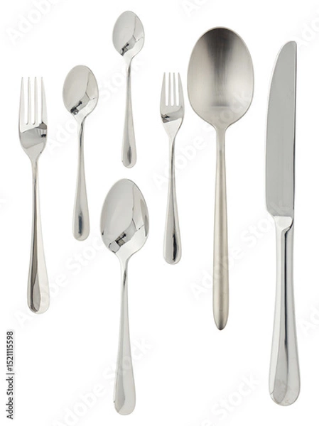 Obraz Silver cutlery cut out isolated transparent background