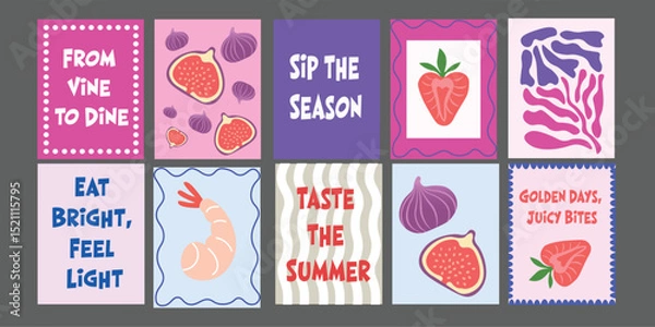 Fototapeta Summer Market Bistro Banner with Bright Fruits and Veggies. Designed with a handpicked, rustic style and modern typography. Great for summer food promotions, menu boards, and wellness campaigns.