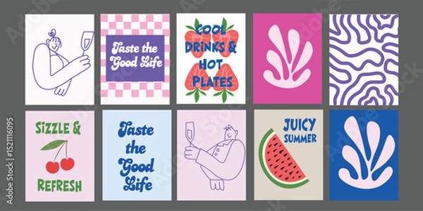 Fototapeta Vegan Summer Food Banner with Fresh Ingredients and Catchy Text. Designed with a handpicked, rustic style and modern typography. 