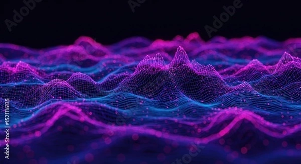 Fototapeta Abstract visualization of colorful waves representing data or sound frequencies in a digital landscape