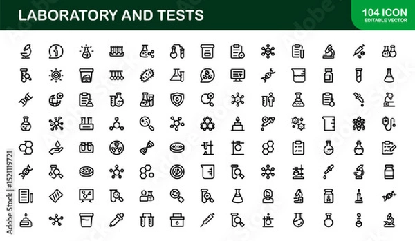 Fototapeta Laboratory and Tests Icon Set Featuring Vector Medical Equipment, Test Tubes, Microscope, and Science Symbols