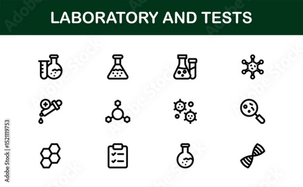 Fototapeta Laboratory and Tests Icon Set Featuring Vector Medical Equipment, Test Tubes, Microscope, and Science Symbols