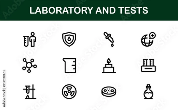Fototapeta Laboratory and Tests Icon Set Featuring Vector Medical Equipment, Test Tubes, Microscope, and Science Symbols