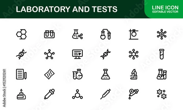 Fototapeta Laboratory and Tests Icon Set Featuring Vector Medical Equipment, Test Tubes, Microscope, and Science Symbols