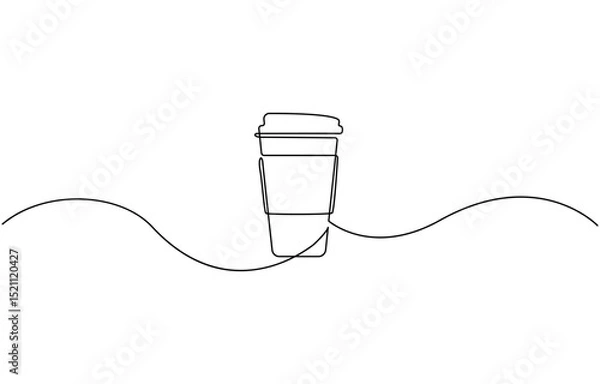 Fototapeta Continuous one line drawing of paper cup of coffee. One line drawing illustration, of a glass of coffee. Coffee to go. Vector illustration.