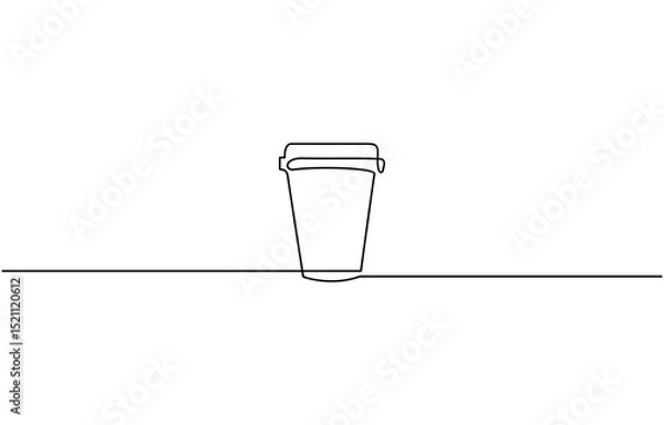 Fototapeta Continuous one line drawing of paper cup of coffee. One line drawing illustration, of a glass of coffee. Coffee to go. Vector illustration.