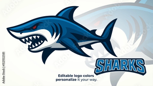 Obraz Side View Shark Mascot Logo in Motion – Esports or Gaming Character Vector
