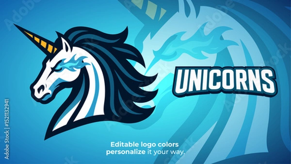 Obraz Flaming Eyes Unicorn Mascot Logo – Powerful Fantasy Creature for Gaming or Esports Teams
