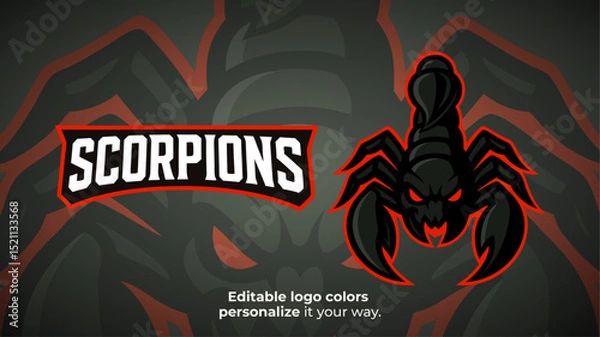 Obraz Black and Red Scorpion Mascot Logo – Aggressive Gaming or Esports Avatar Vector
