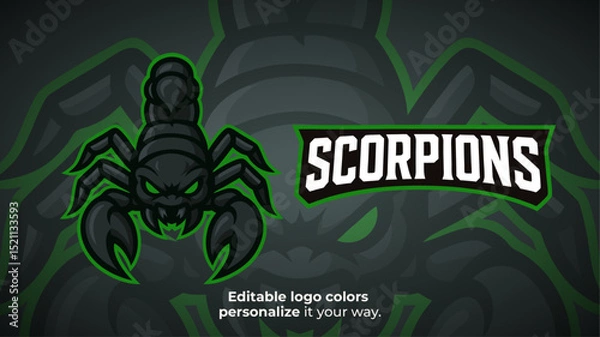 Obraz Toxic Scorpion Mascot Logo with Neon Green Outline – Esports Gaming Avatar Vector
