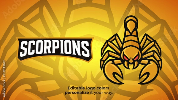 Obraz Stylized Yellow Scorpion Mascot Logo – Esports or Gaming Bug Character Vector
