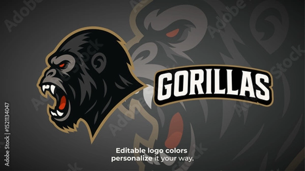 Obraz Side View Angry Gorilla Mascot Logo – Esports Team or Gaming Beast Avatar Vector
