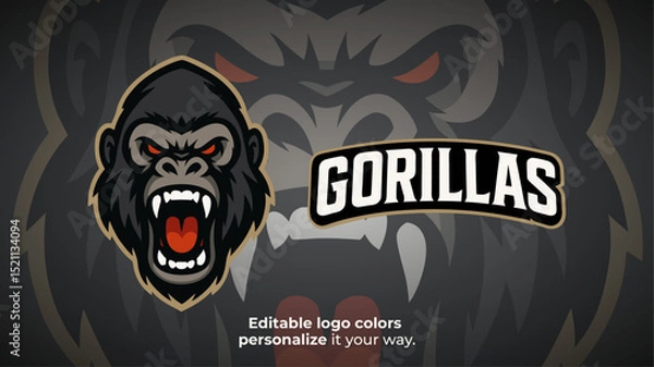 Obraz Fierce Gorilla Mascot Logo Head – Esports Team or Gaming Avatar Vector
