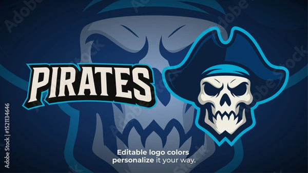 Obraz Blue Pirate Skull Mascot Logo – Esports or Gaming Team Vector Illustration
