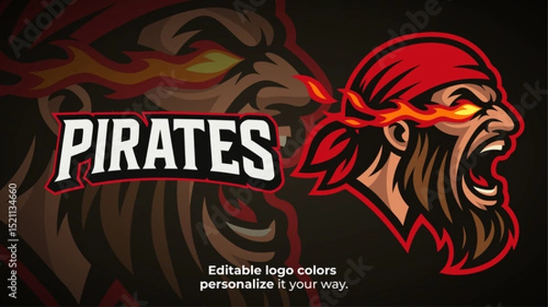 Obraz Flaming Eye Pirate Mascot Logo – Aggressive Esports or Gaming Avatar Vector

