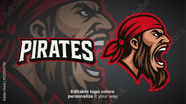 Obraz Angry Pirate Mascot Logo Side View – Esports or Gaming Avatar Vector Illustration
