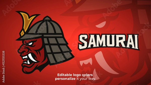 Obraz Side View Red Samurai Mascot Logo – Oni Warrior Head for Gaming or Esports Team
