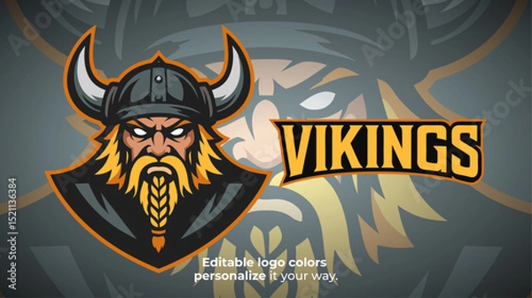 Obraz Braided Beard Viking Mascot Logo – Esports Team or Fantasy Warrior Identity Vector
