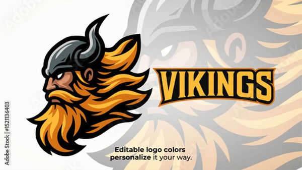 Obraz Windblown Viking Mascot Logo with Flowing Beard – Esports or Fantasy Warrior Vector
