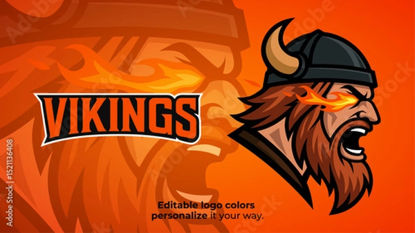 Obraz Flaming Viking Mascot Logo with Fire Eyes – Esports or Gaming Avatar Vector
