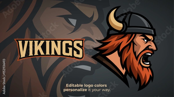 Obraz Side View Viking Mascot Logo – Esports or Gaming Avatar with Angry Expression

