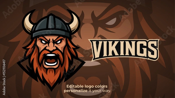 Obraz Angry Viking Mascot Logo for Gaming or Esports Team – Editable Vector Illustration
