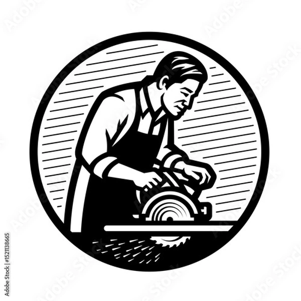 Obraz Carpenter with circular saw logo, emblem.