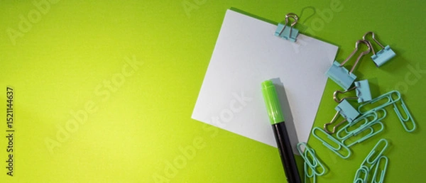 Obraz Wide banner with minimalist design of school supplies in bright colors