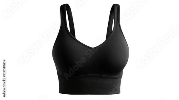 Fototapeta Black sports bra mockup featuring shoulder straps, perfect for displaying activewear designs or fitness branding against a transparent background for versatile integration