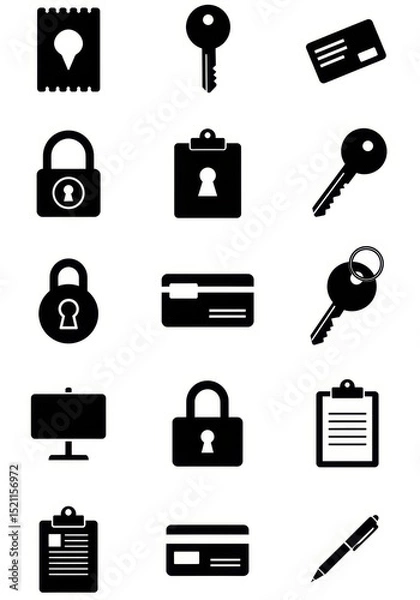 Fototapeta Collection of security and office icons in black on white