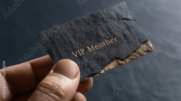 Fototapeta A hand holds a dark, textured VIP card.