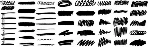Fototapeta Set of grunge black brush strokes and hand-drawn scribbles for banners, backgrounds, and textured design elements. Vector EPS 10
