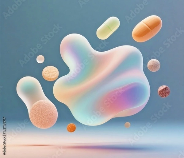 Fototapeta Abstract floating vitamins and minerals generative ai image with soft light