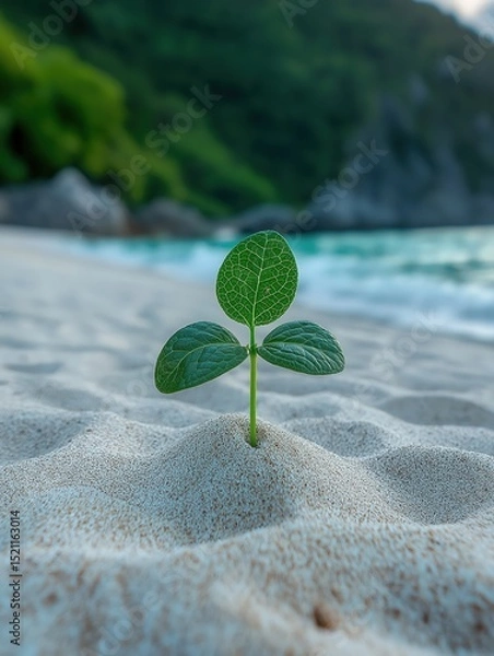 Obraz resilient seedling growing in sand on tropical beach