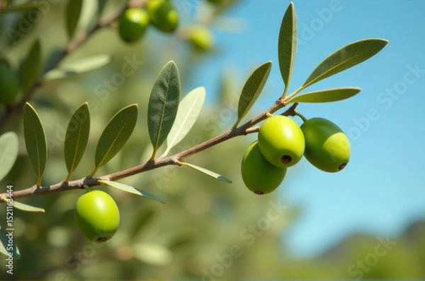 Fototapeta Fresh green berries grow on a tree branch
