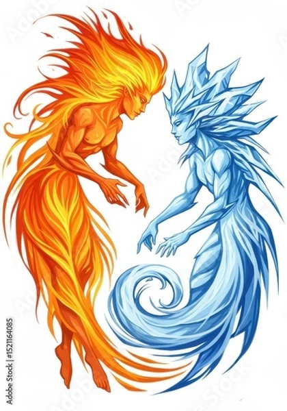 Fototapeta Fire and ice elementals illustration